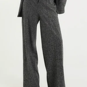 Pantaloni Grigi A Vita Alta Con Dettaglio In Ecopelle