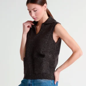 Gilet lurex con colletto e tasche