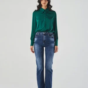 Jeans a Zampa Blu Scuro a Vita Alta