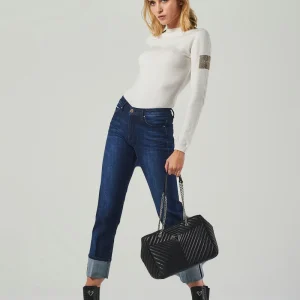 Jeans Gamba Dritta Blu A Vita Bassa In Tela Giapponese
